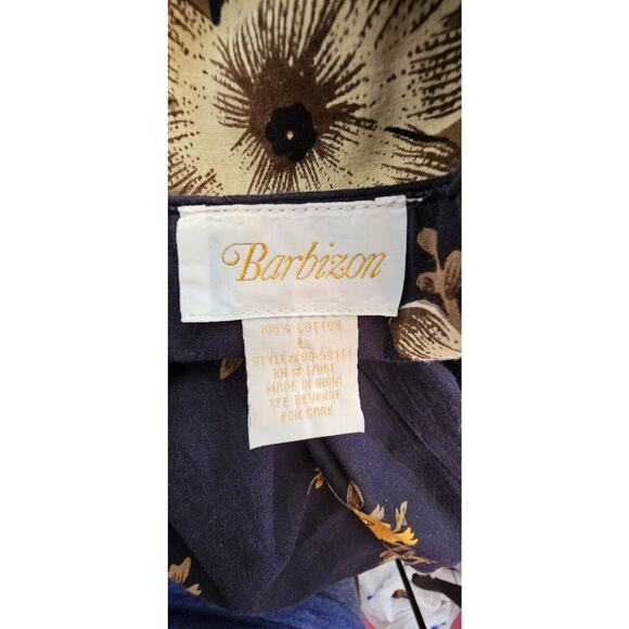 VTG Barbizon House Dress Coat Midi‎ Muu Muu Sz L Navy Blue Yellow Floral Lounge - Picture 4 of 4